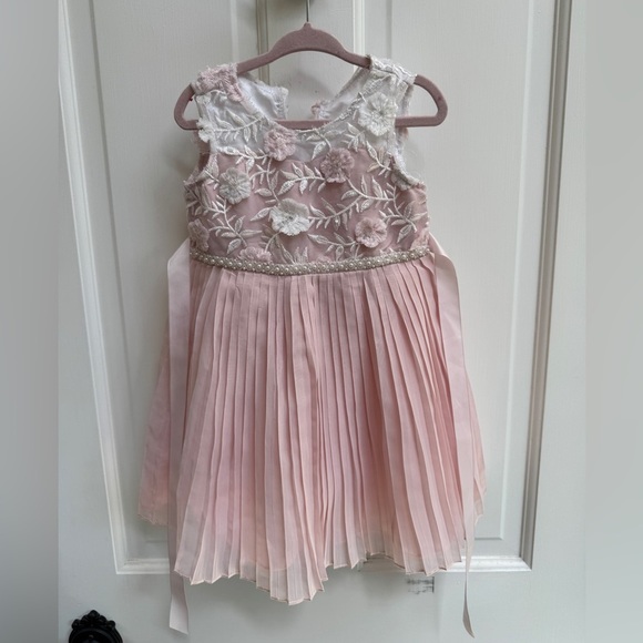 Rare Editions 3T Pink Floral Embellished Pleated Formal Party Sleeveless Dress - Picture 1 of 10